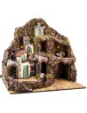 Illuminated nativity scene with functioning fountain, fire and