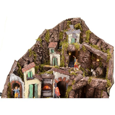 Illuminated nativity scene complete with Landi statues with