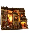 Pesebre iluminado completo con estatuas Landi y fuente