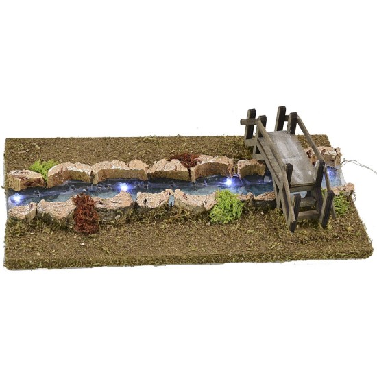 Illuminated river with depth effect with bridge 32x17x7 h cm