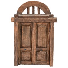 Puerta de madera de dos hojas con arco para estatuas de 10 cm