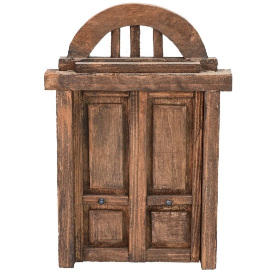 Puerta de madera de dos hojas con arco para estatuas de 10 cm