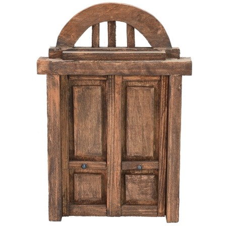 Puerta de madera de dos hojas con arco para estatuas de 10 cm