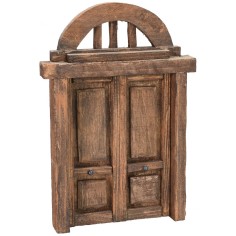 Puerta de madera de dos hojas con arco para estatuas de 10 cm 2