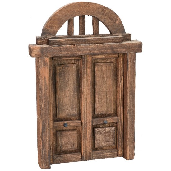 Puerta de madera de dos hojas con arco para estatuas de 10 cm