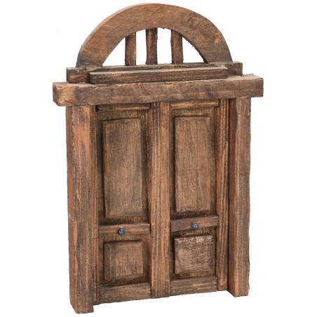 Puerta de madera de dos hojas con arco para estatuas de 10 cm
