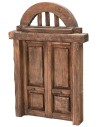 Puerta de madera de dos hojas con arco para estatuas de 10 cm