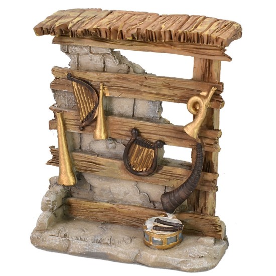 Tienda en resina con instrumentos musicales 9,5x3,7x11 cm h.