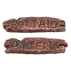 Coloca 2 letreros de resina "osteria" y "bottaio" de 6x1,6 cm