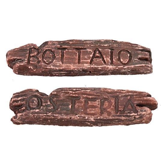Coloca 2 letreros de resina "osteria" y "bottaio" de 6x1,6 cm