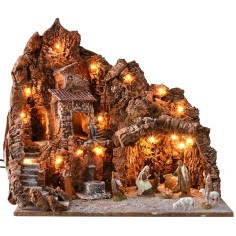 Presepe illuminato completo di statue Landi con fontana 2