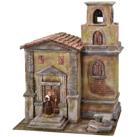 Chiesa con campanile cm 35X29X45h per statue cm 10 Mondo Presepi