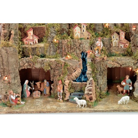Presepe illuminato completo di statue Landi con paesaggio e