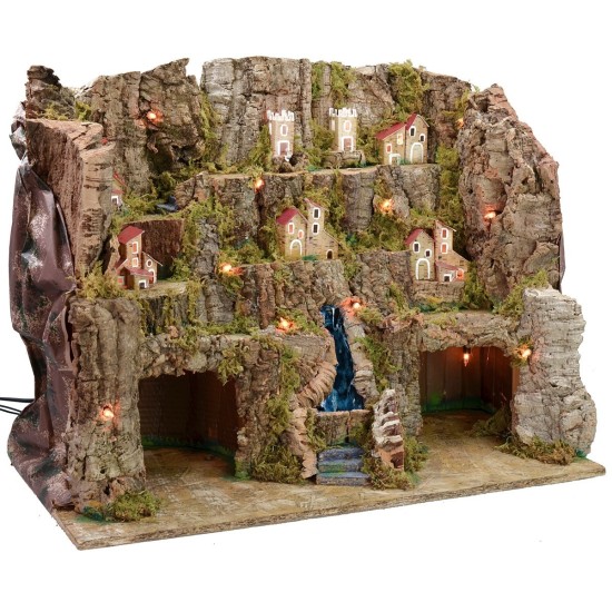Presepe illuminated with landscape and operating cascade cm