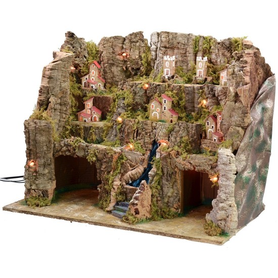 Presepe illuminated with landscape and operating cascade cm