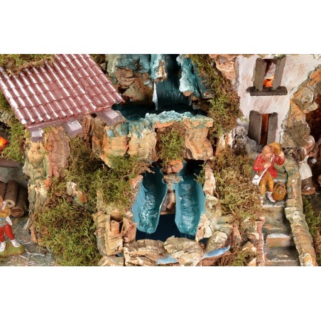 Presepe illuminato completo di statue Landi con doppia cascata