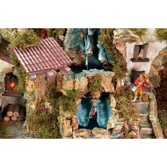 Presepe illuminato completo di statue Landi con doppia cascata