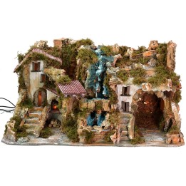 Presepe illuminato con doppia cascata e fuoco funzionante cm