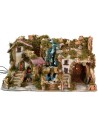 Illuminated nativity scene with double waterfall and working fire cm