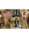 Illuminated nativity scene with double waterfall and working fire cm
