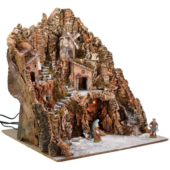 Illuminated nativity scene complete with Landi statues with