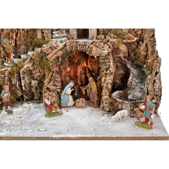 Illuminated nativity scene complete with Landi statues with