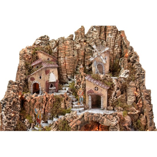 Illuminated nativity scene complete with Landi statues with