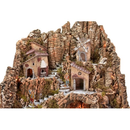 Illuminated nativity scene complete with Landi statues with