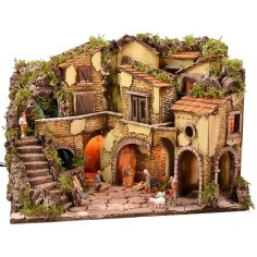 Presepe illuminato completo di statue Landi con cascata