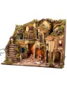 Illuminated nativity scene complete with Landi statues and waterfall