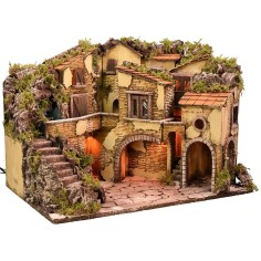 Illuminated nativity scene with working waterfall cm 61x40x43 h