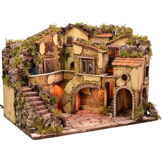 Illuminated nativity scene with working waterfall cm 61x40x43 h