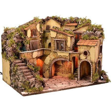 Pesebre iluminado con cascada funcional de 61x40x43 cm h