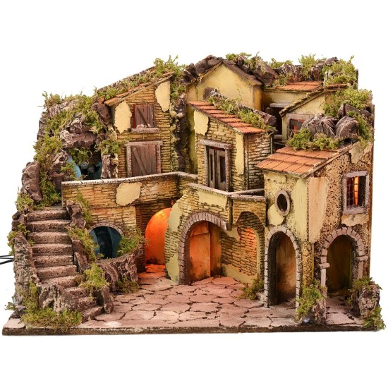 Pesebre iluminado con cascada funcional de 61x40x43 cm h