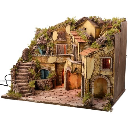 Pesebre iluminado con cascada funcional cm 61x40x43 h