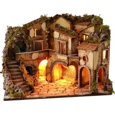 Illuminated nativity scene with working waterfall cm 61x40x43 h 2