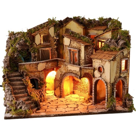 Presepe illuminato con cascata funzionante cm 61x40x43 h Mondo