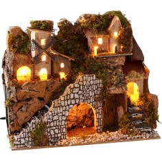 Illuminated nativity scene with village and landscape cm 2