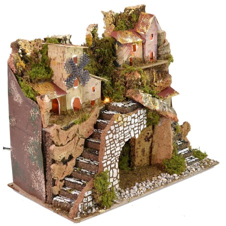 Presepe illuminato con borgo in lontananza cm 28x15x23 h