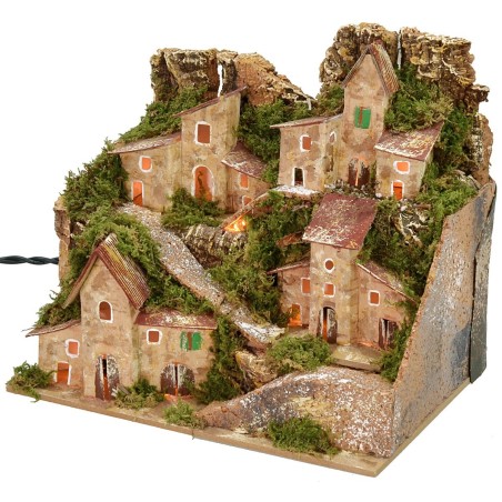 Paisaje iluminado con pueblo en la distancia cm 20x14x17 h