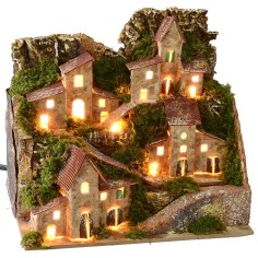 Illuminated landscape with village in the distance cm 20x14x17 h 2
