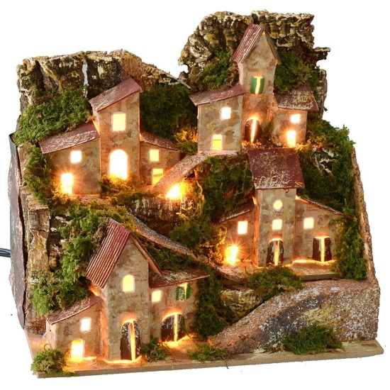 Illuminated landscape with village in the distance cm 20x14x17 h