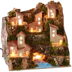 Paesaggio illuminato con fiume e villaggio cm 20x14x18,5 h 2