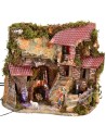 Pesebre iluminado completo con estatuas Landi y fuente