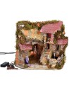 Illuminated nativity scene with functioning fountain and