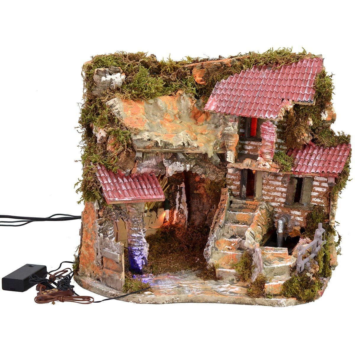 Illuminated nativity scene with functioning