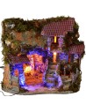 Illuminated nativity scene with working fountain and night effect