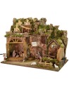 Presepe illuminato completo di statue Landi con mulino ad acqua