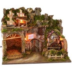 Illuminated nativity scene with working water mill cm 60x34x45 h 2