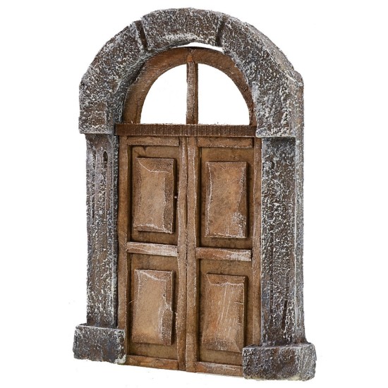 Puerta de madera de dos hojas con arco para estatuas de 12-14 cm de altura.